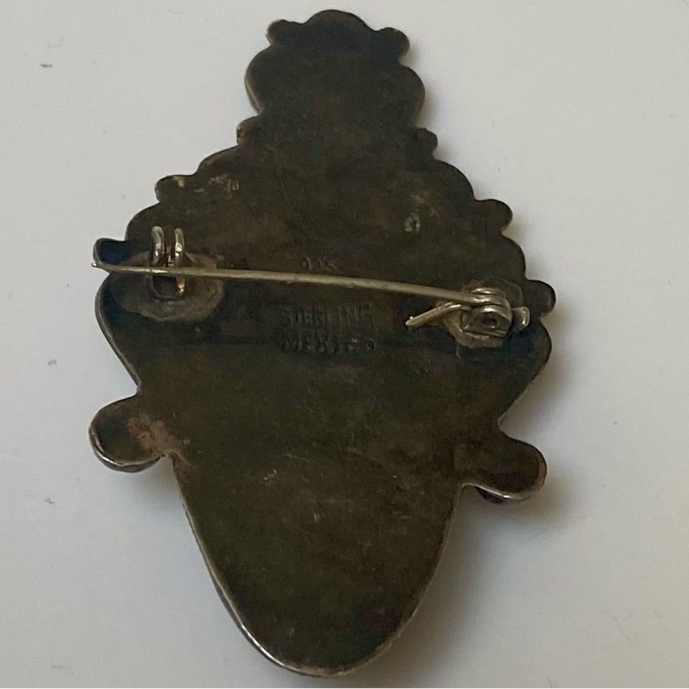 Vintage sterling & onyx brooch, mexico - Picture 2 of 2